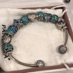 Pandora silver Charm bracelet with 11 charms/clips ✨